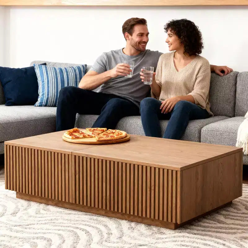 51.1 Couchtisch im Mid-Century-Modern-Stil mit höhenverstellbarer Platte, rechteckiger Wohnzimmertisch in Walnussoptik