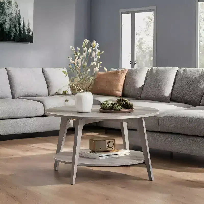 Honingbruine ronde salontafel met 2 opberglagen, afmetingen 31.5 x 17.7 Inches, ideaal voor de woonkamer