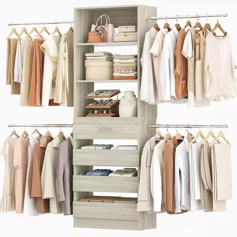 Besiost-Schrankorganisationssystem aus Holz, 4-9 Ft, mit 4 Schubladen, 4 Kleiderstangen und Regaltürmen