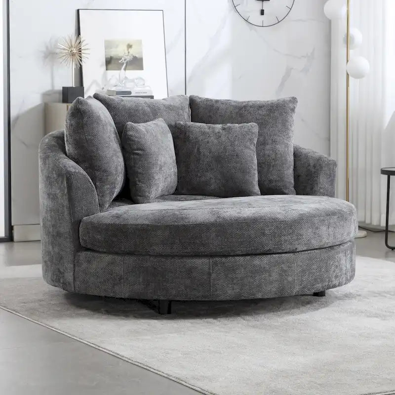 Modern Sofa Chair Round Accent Barrel Chair With 5 Pillows and Optional Ottoman