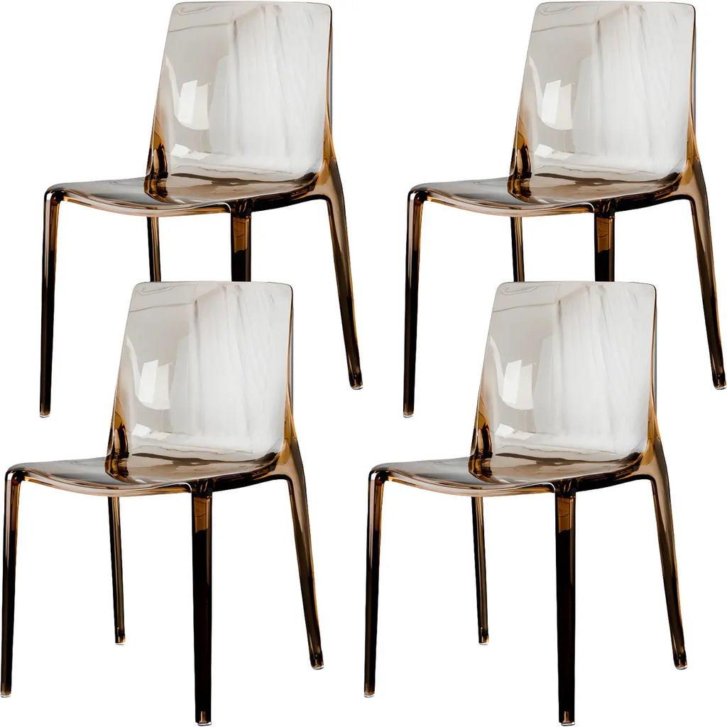 Chaise de salle à manger ambre en acrylique, sans accoudoirs et à dossier bas