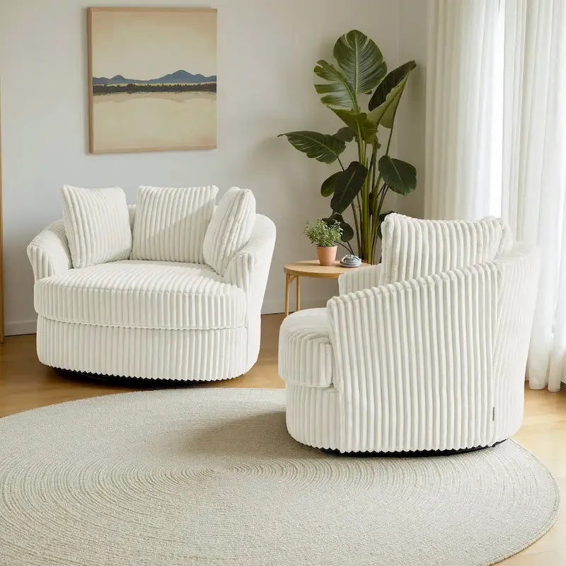 2er-Set übergroßer Cord-Sessel mit Drehfunktion, 43 W, und Kissen