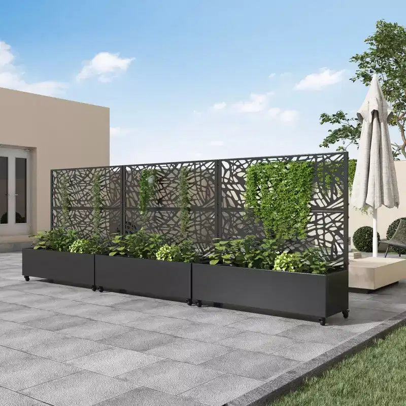 Fioriera MAYEERTY con griglia a traliccio in ferro nero, stile 01, 72x47x16in, set da 3 pezzi