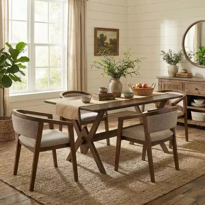 Ensemble de salle à manger Simon 5 pièces, en hévéa, style moderne du milieu du siècle, avec chaises revêtues de bouclé, de Christopher Knight Home