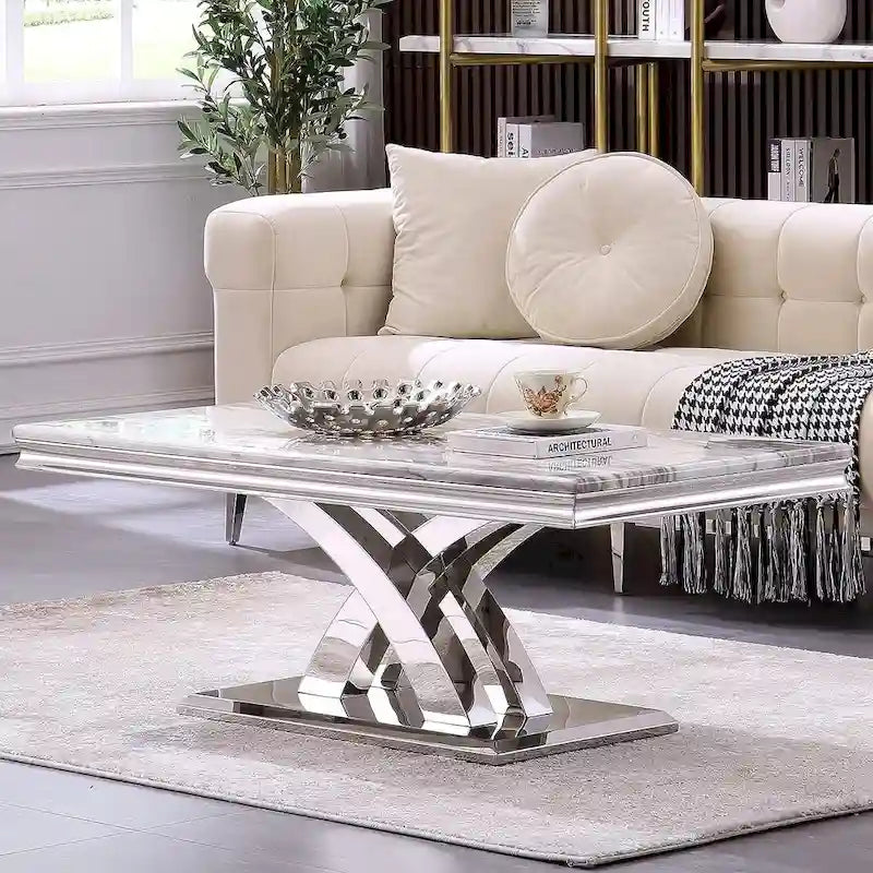 Moderne salontafel, rechthoekig model van 48 met X-vormige voet, voor de woonkamer
