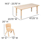 Conjunto Emma and Oliver de mesa retangular de atividades em plástico, com altura ajustável, 23.625W x 47.25L e 6 cadeiras