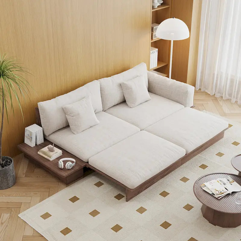JASIWAY Modernes Sofa aus Massivholz mit Bezug aus Baumwollleinen