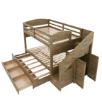 Whisen Twin XL Bunk Bed Frame with Trundle, Bunk Bed with Storage, Bunk Bed with Solid Wood, Storage Staircase, Wardrobe, 3Drawer, for Kids