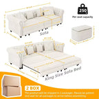 Whisen Schlafsofa aus Samt, 3-in-1, King Size, ausziehbar und umwandelbar, mit beweglichem Ottomanen, gestepptes Design