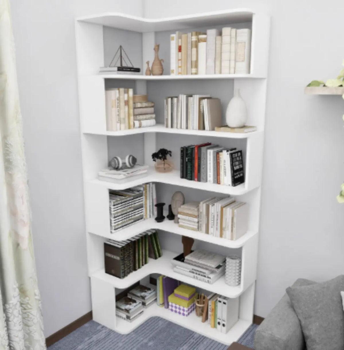 Libreria angolare in legno ingegnerizzato con 6 ripiani