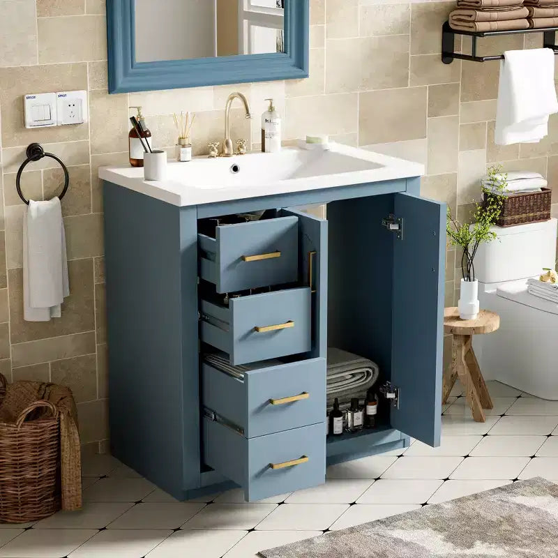 30 Badezimmer-Waschtischunterschrank mit einem Waschbecken, Schrank und 3 Schubladen ??Schwarz / Blau / Grün / Indigo / Weiß