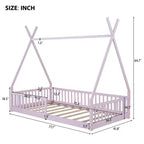 Kinder-Bodenbett, Zeltbett in Einzelbettgröße, Montessori-Bodenbett mit Lattenrost und Schutzgittern, Bettrahmen aus Holz in Hausform für Jungen und Mädchen