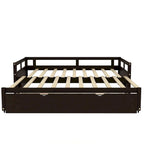 Uitschuifbaar ligbed met onderschuifbed, houten ligbed met onderschuifbed