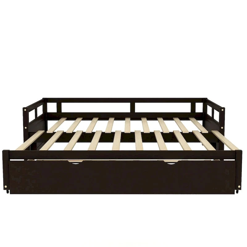 Uitschuifbaar ligbed met onderschuifbed, houten ligbed met onderschuifbed
