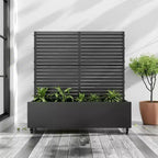 MAYEERTY plantenbak met trellis, zwart ijzer, klassieke stijl met lamellen, 47x47x16in, set van 3