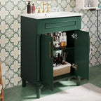 Badkamermeubel van 24 met keramische wastafel, kast in shakerstijl, 2 softclosedeuren en massiefhouten frame, voor een kleine badkamer of toiletruimte