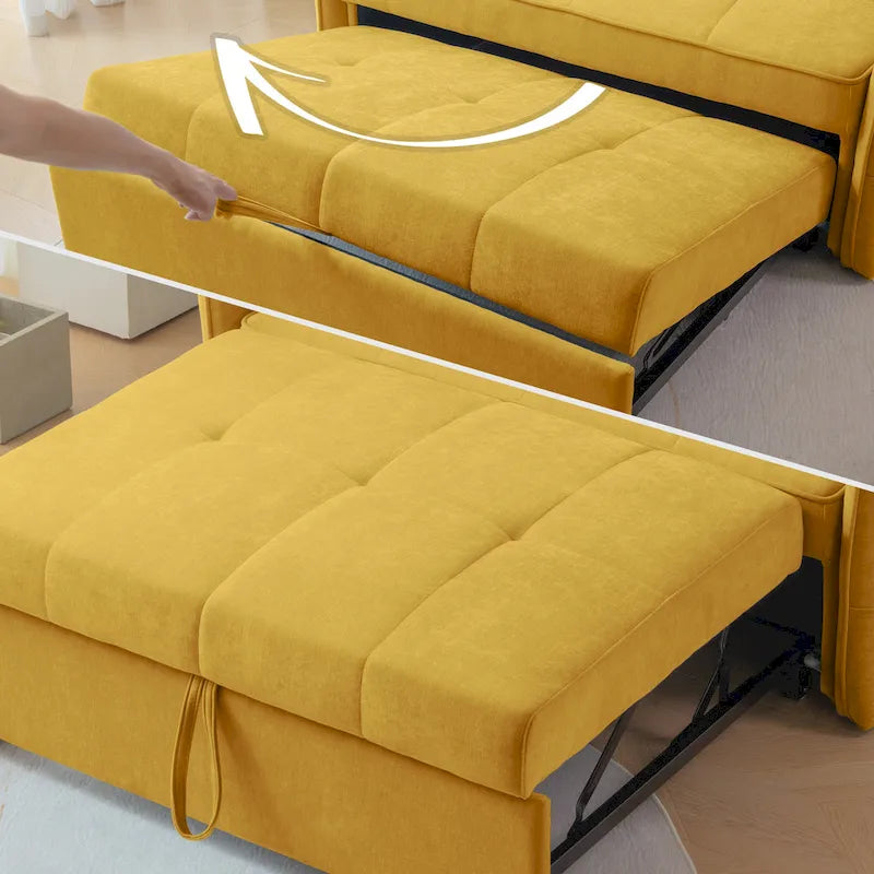 Gelbes Schlafsofa mit Ausziehfunktion aus Chenille - 39.00 x 53.50 x 31.50