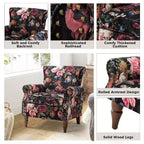 Araceli traditioneller gepolsterter Holzsessel mit Blumenmuster, Ohrenlehnen und Ziernägeln | ART OF LIVING DESIGNS