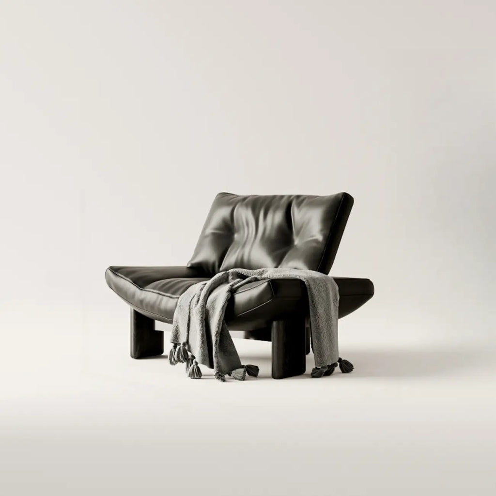 Fauteuil d'appoint contemporain noir en chenille capitonnée sans accoudoirs