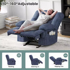 Blauwe extra grote relaxfauteuil met schommelfunctie en chenillebekleding