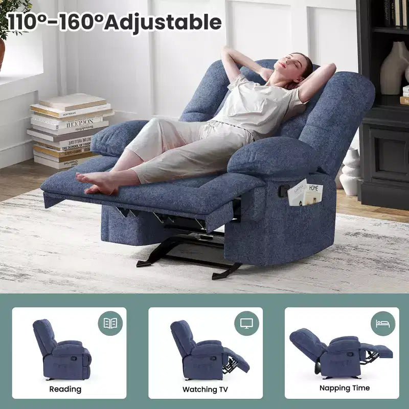 Blauer übergroßer Schaukel-Relaxsessel mit Chenille-Bezug