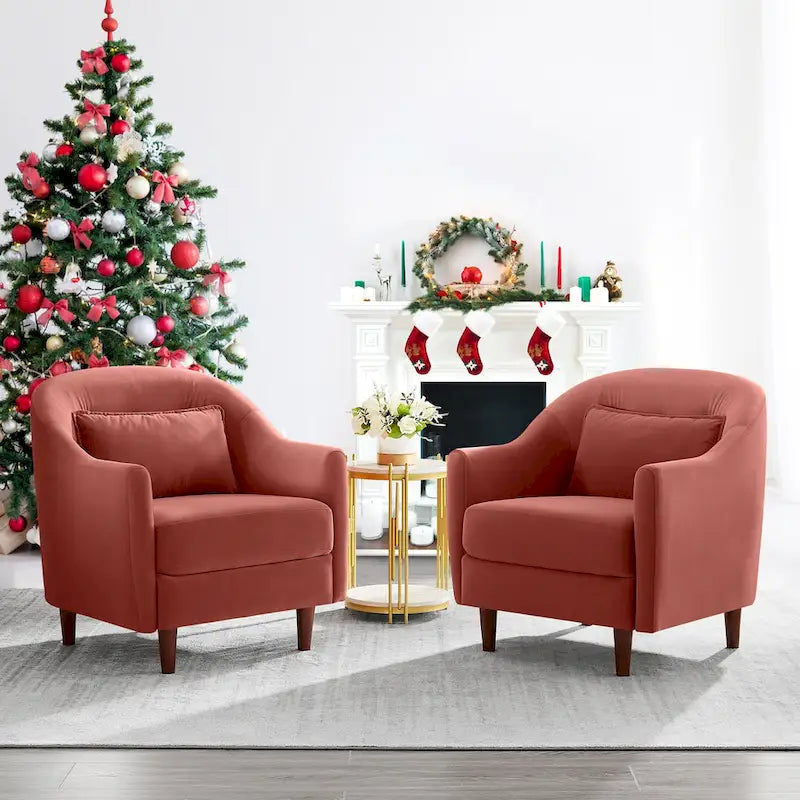 Set van 2 accentfauteuils van 28.34W, fluwelen kuipstoel met poten van massief hout