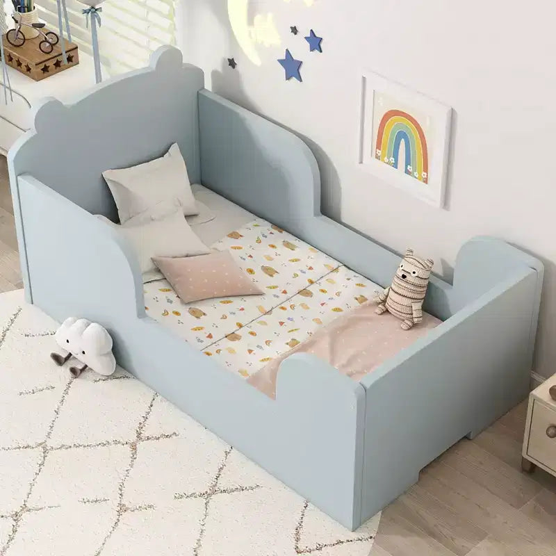 Okak-Bärenbett für Kinder von 3-6 Jahren, Kinderbettgestell mit Sicherheitsgitter, niedliches Kinderbett in Tierform