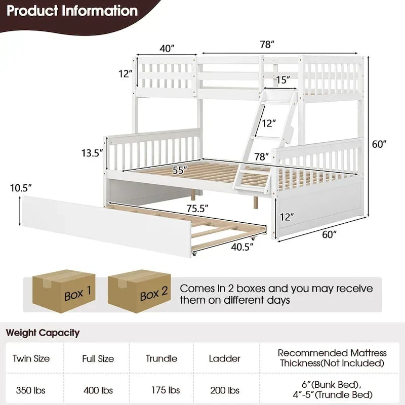 Gymax Etagenbett mit Einzelbett oben und Doppelbett unten, mit ausziehbarem Einzelbett, umbaubare Plattform