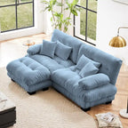 Narożna sofa dwuosobowa w kształcie litery L z tapicerką chenille i poduszkami lędźwiowymi