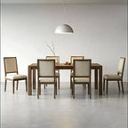 Moderne eetset - 80 tafel + 6 gestoffeerde stoelen, massief houten frame, tafelcapaciteit van 400 lbs, eenvoudig te monteren
