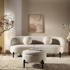 Gebogenes 3-Sitzer-Sofa mit kugelförmigen Kissen, beige Leinenmischung