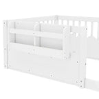 Lit au sol pour enfant Bellemave avec barrières surélevées et bibliothèque, cadre de lit Montessori en bois pour lit simple, pour filles et garçons