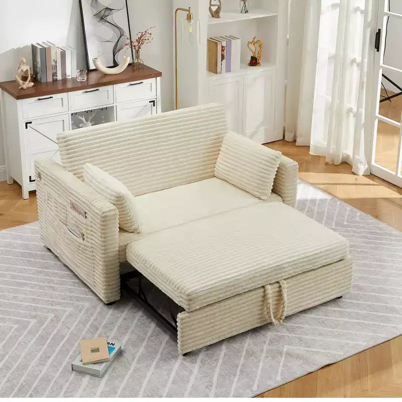 55 umwandelbares Schlafsofa mit Auszieh-Fußstütze und verstellbarer Rückenlehne, platzsparendes Sofa für kleine Wohnungen
