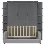 Whisen Modern Design Wood Frame Queen Size Murphy Bed Wall Bed with Sofa and Shelves