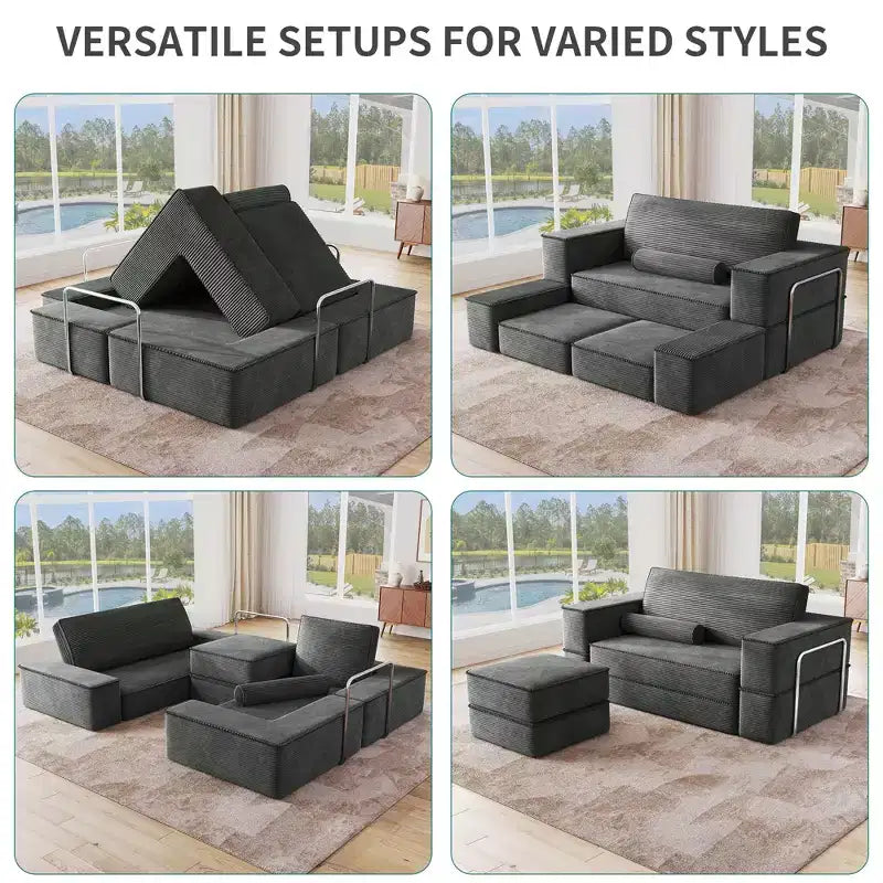 Veranderbare modulaire wolkenbank, comfortabele corduroy hoekbank met diepe zitting en hoge kussens, eenvoudig te monteren