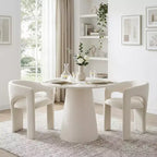 Small Dining Table Set for 2, Beige Upholstered Chairs, Round Pedestal Dining Table, Compact Modern Kitchen Furniture-Panipeachy