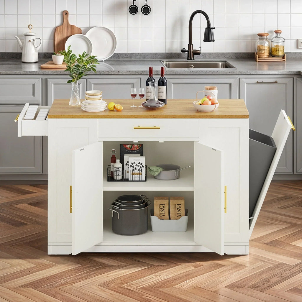 Meuble îlot de cuisine roulant Moasis de 53 pouces, avec rangements, portable et mobile