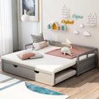Uitschuifbaar ligbed met onderschuifbed, houten ligbed met onderschuifbed