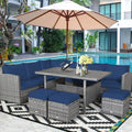 Costway 7-teiliges Ess-Set aus Polyrattan für die Terrasse mit Ecksofa und Hocker - Details ansehen