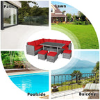 Costway 7-teiliges Ess-Set aus Polyrattan für die Terrasse mit Ecksofa und Hocker - Details ansehen