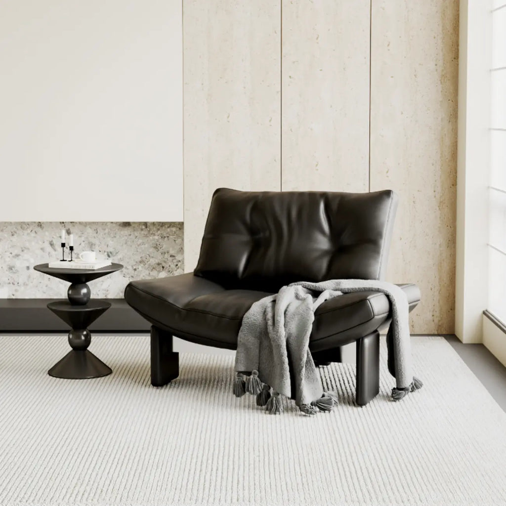 Fauteuil d'appoint contemporain noir en chenille capitonnée sans accoudoirs