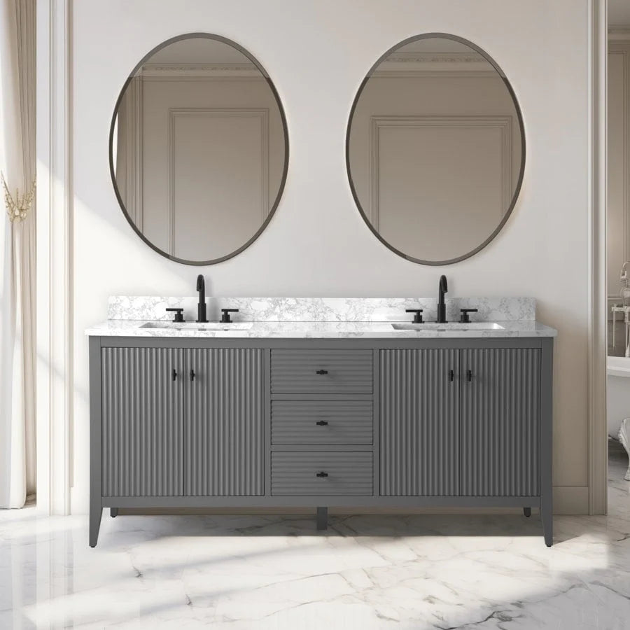 Vanity Art badkamermeubel van 72 met dubbele wastafel en een blad van kunstmarmer