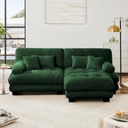 Narożna sofa dwuosobowa w kształcie litery L z tapicerką chenille i poduszkami lędźwiowymi