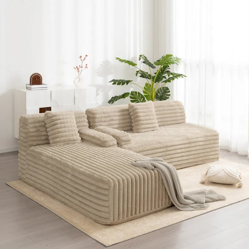 Modułowa sofa narożna Cloud, nowoczesna tapicerowana kanapa z 2 poduszkami dekoracyjnymi, dowolnie konfigurowana, w kształcie litery L