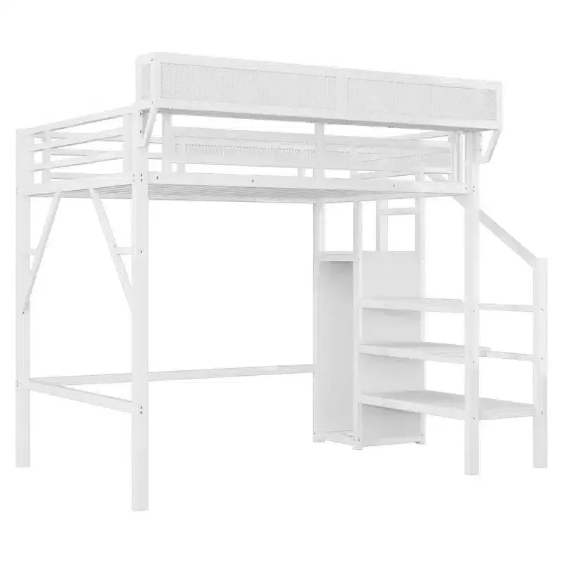 Okak hoogslaper van 94 inch voor een eenpersoonsbed, met kledingkast, opbergplanken en mand, bedframe voor slaapkamer of studentenkamer