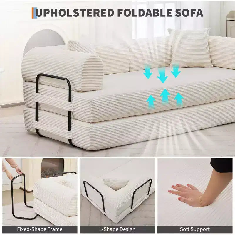 Canapé-lit convertible 4-en-1, matelas de sol pliant en velours côtelé sans cadre de 79 avec coussin, causeuse sans montage pour petit appartement