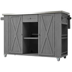 Outdoor Kitchen Island, Rustic Fir Wood with Stainless Steel Top and Smart Storage
