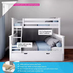 Max & Lily Solid Wood Bunk Bed, Twin over Full with Storage Trundle and Ladder for Kids