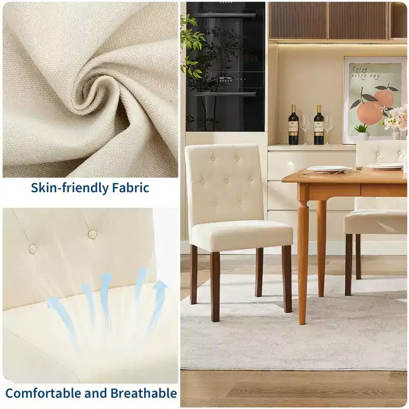 Esszimmerstühle im Parsons-Stil mit Knopfheftung, 6er- / 4er-Set - gepolsterte Küchenstühle aus Stoff mit Holzbeinen und gepolsterten Sitzflächen - Möbel für Wohnzimmer und Küche