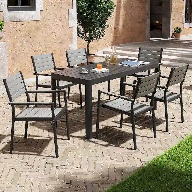 Aluminium tuinset voor buiten, 5/7-delig, met stapelbare stoelen en uitschuifbare tafel